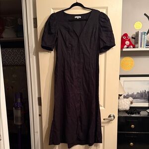 Reformation - Black V-Neck Button-Front Maxi Dress in linen - size 12